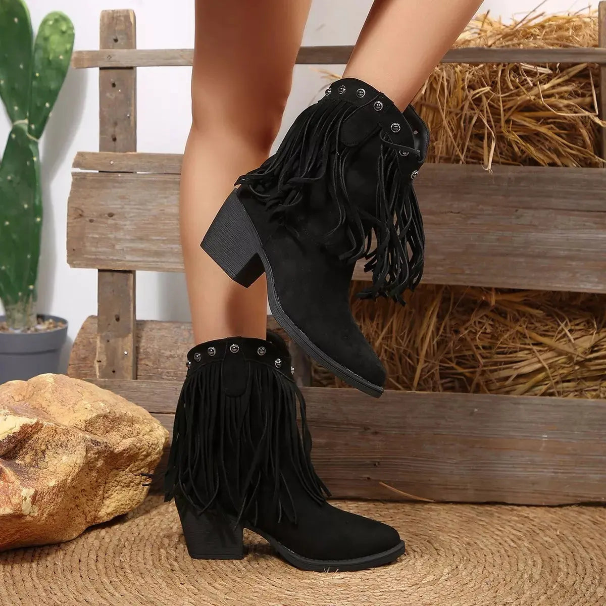 Fringed Point Toe Boots by Partner Label