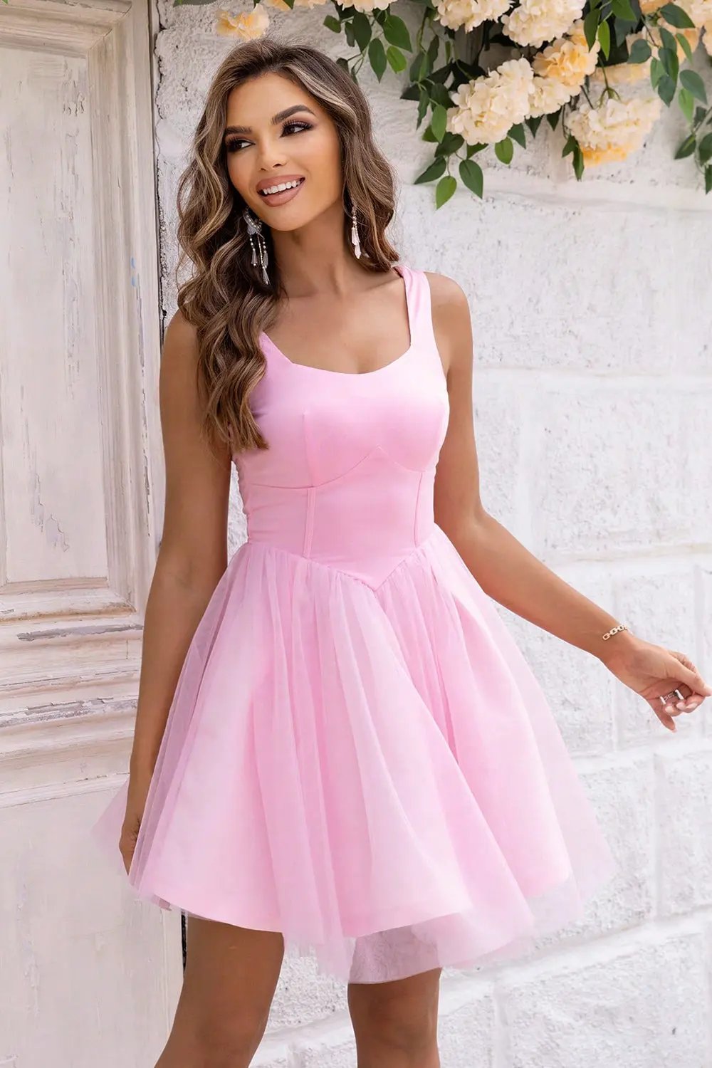 Wide Strap Mesh Dress by Partner Label