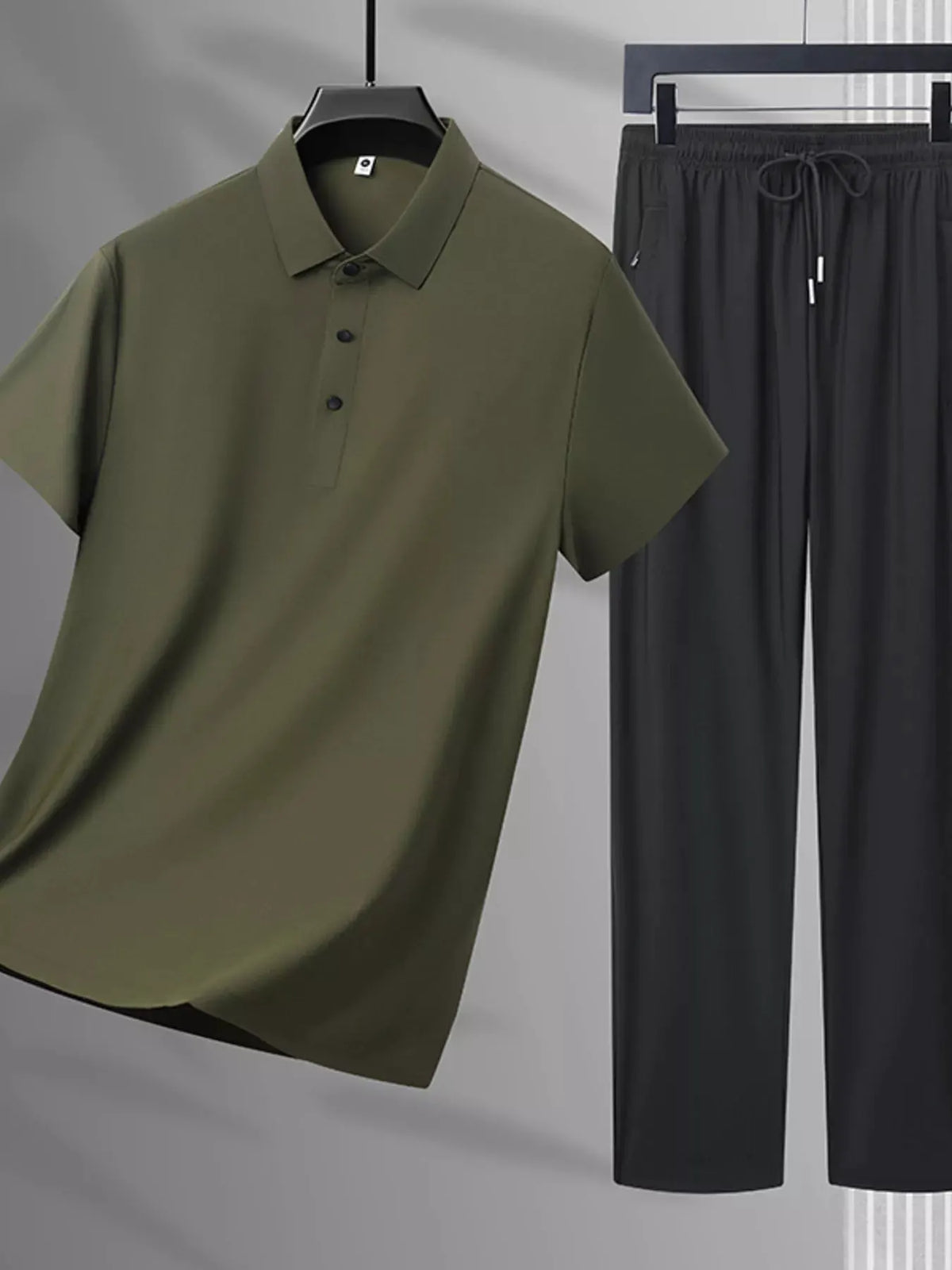 Men's Plus Size Button Detail Polo and Pants Set by POL