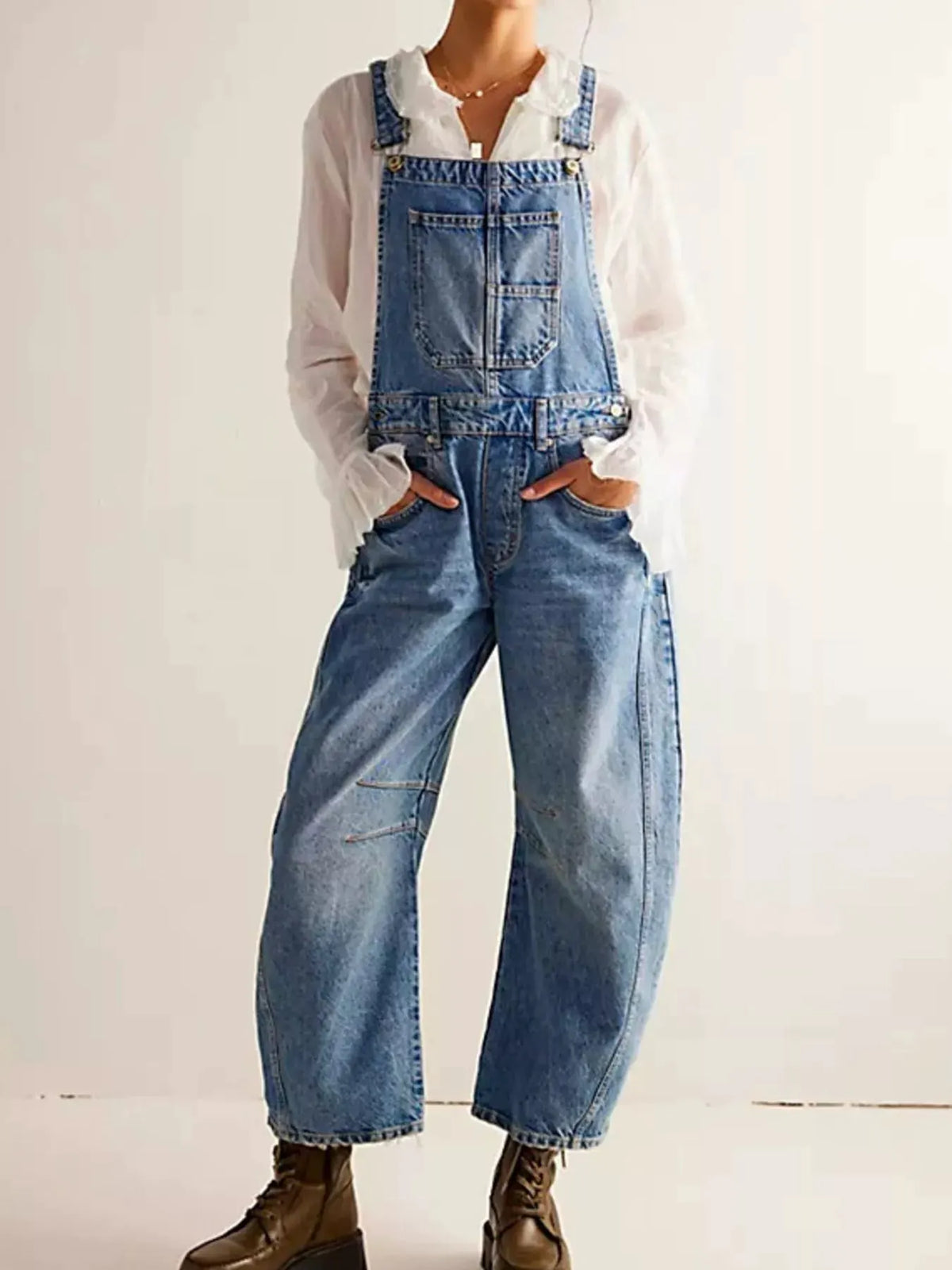 Wide Strap Wide Leg Denim Overalls by Partner Labels