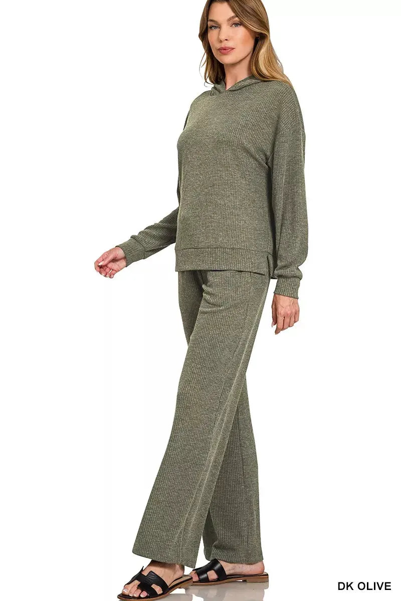 Zenana Ribbed Long Sleeve Hoodie by Zenana