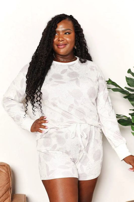 Double Take Floral Long Sleeve Top and Shorts Loungewear Set by Double Take