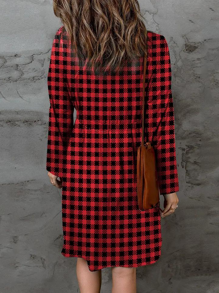 Double Take Full Size Plaid Round Neck Long Sleeve Magic Dress by Double Take