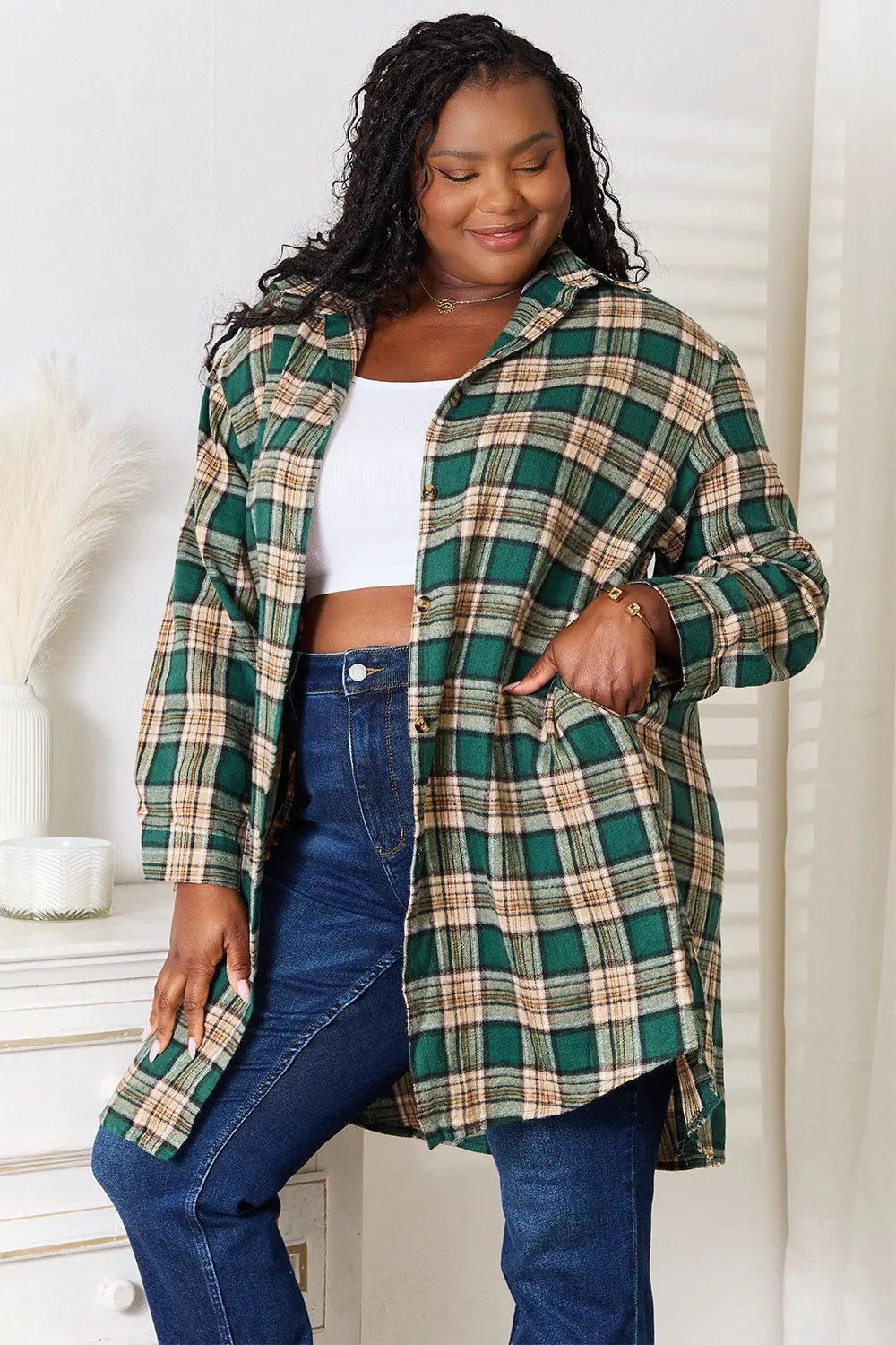 Mandy Plaid Collared Neck Long Sleeve Shirt by Mandy
