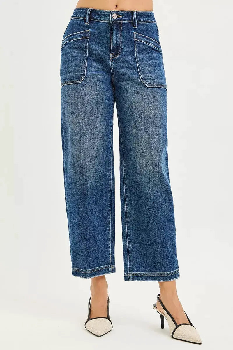 RISEN Slouchy Cropped Baggy Jeans with Front Patch Pocket by RISEN