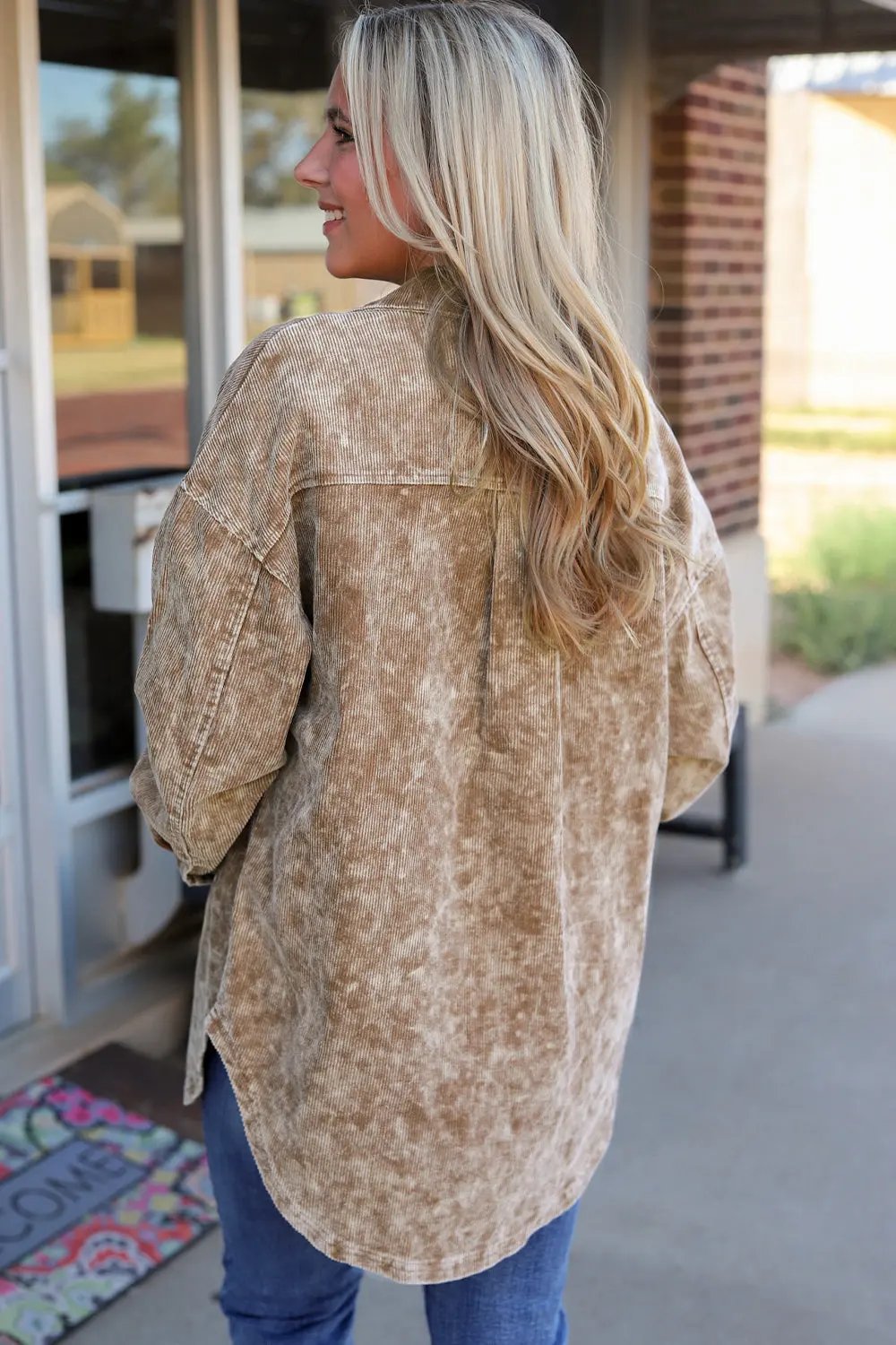 Washed Button Down Dropped Shoulder Jacket by Partner Label