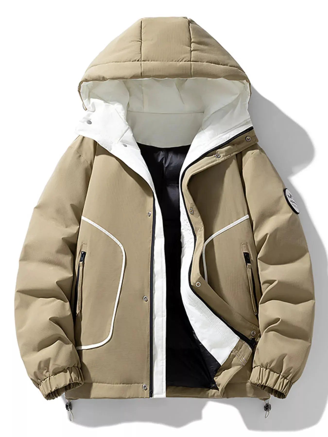 Men's Plus Size Contrast Hooded Puffer Jacket by Partner Label