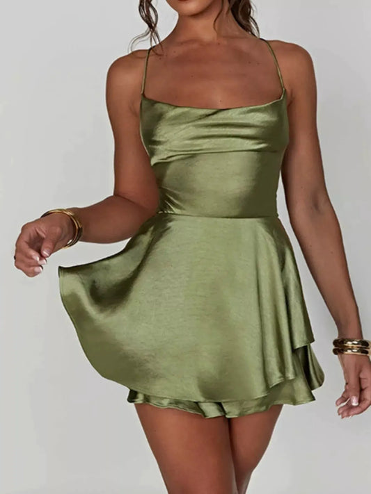 Backless Layered Ruffled Cami Dress by Partner Label
