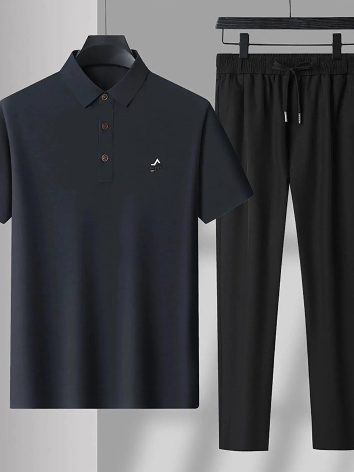 Men's Plus Size Button Detail Short Sleeve Polo and Pants Set by Trendsi