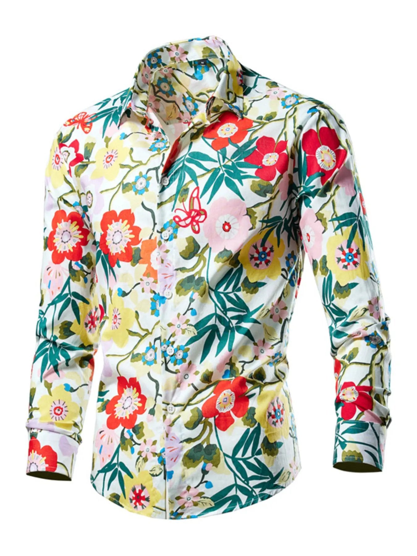 Men's Plus Size Tropical Leaf Print Button-Down Shirt by Trendsi