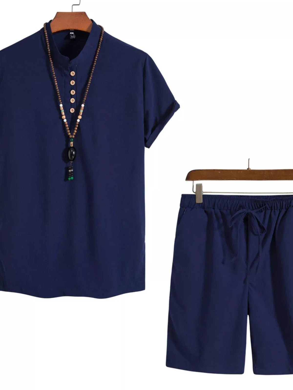 Men's Plus Size Casual Mandarin Collar Short Sleeve Shirt and Shorts Set by Trendsi