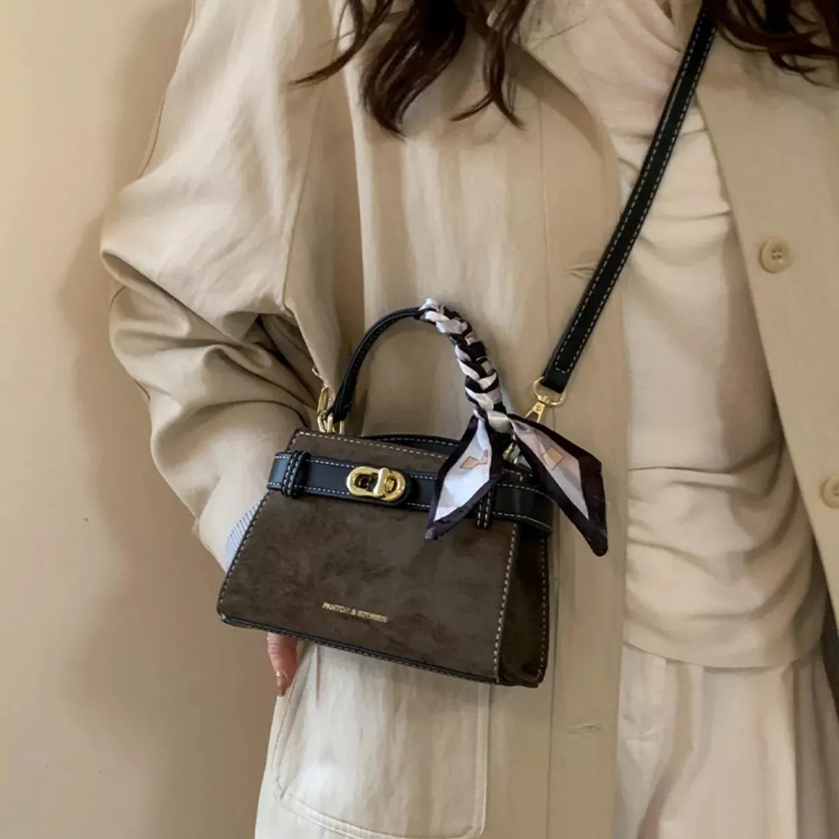 Suede Mini Crossbody Bag with Leather Strap by Partner Label