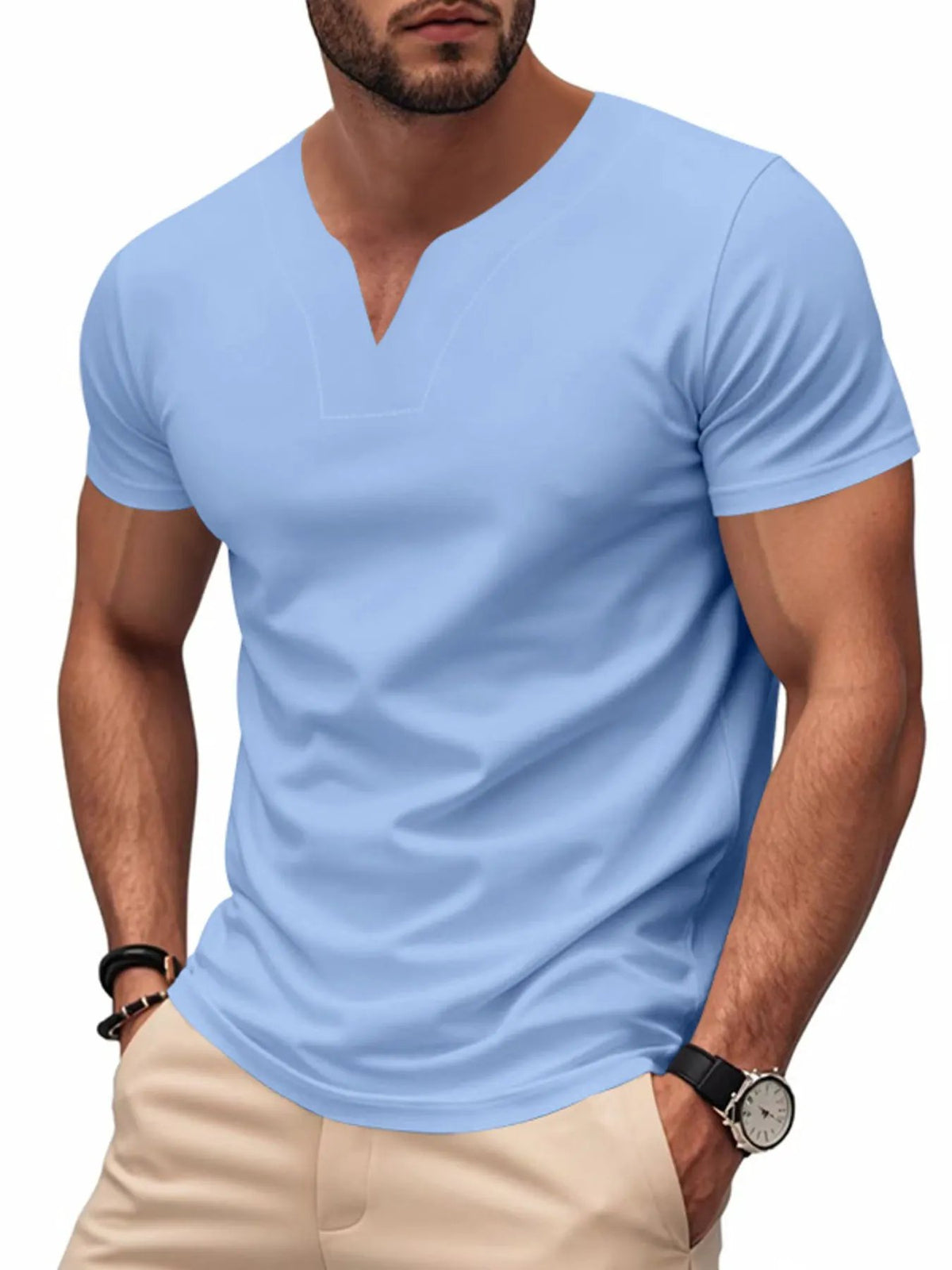 Men's Full Size Casual V-Neck Short Sleeve T-Shirt Plus Size by Trendsi