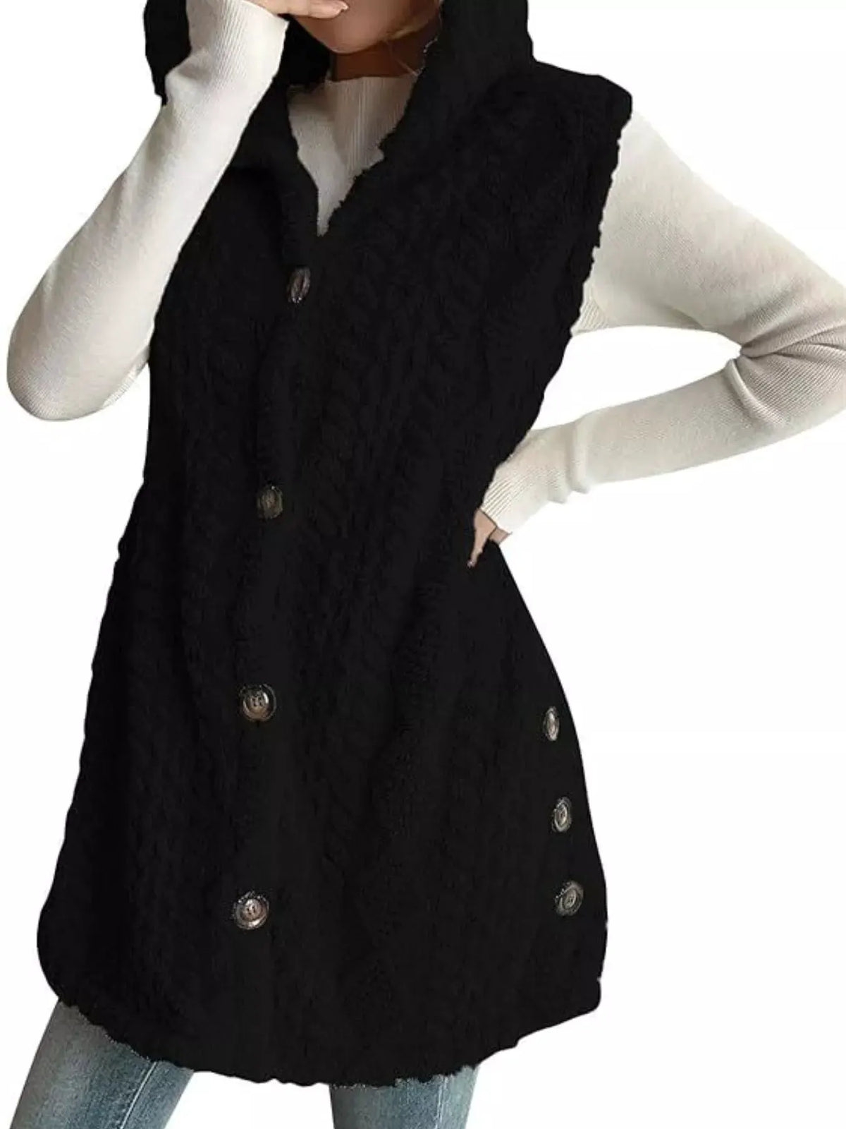 Button‑Down Sherpa Hooded Vest Coat | Partner Labels Selection by Partner Label