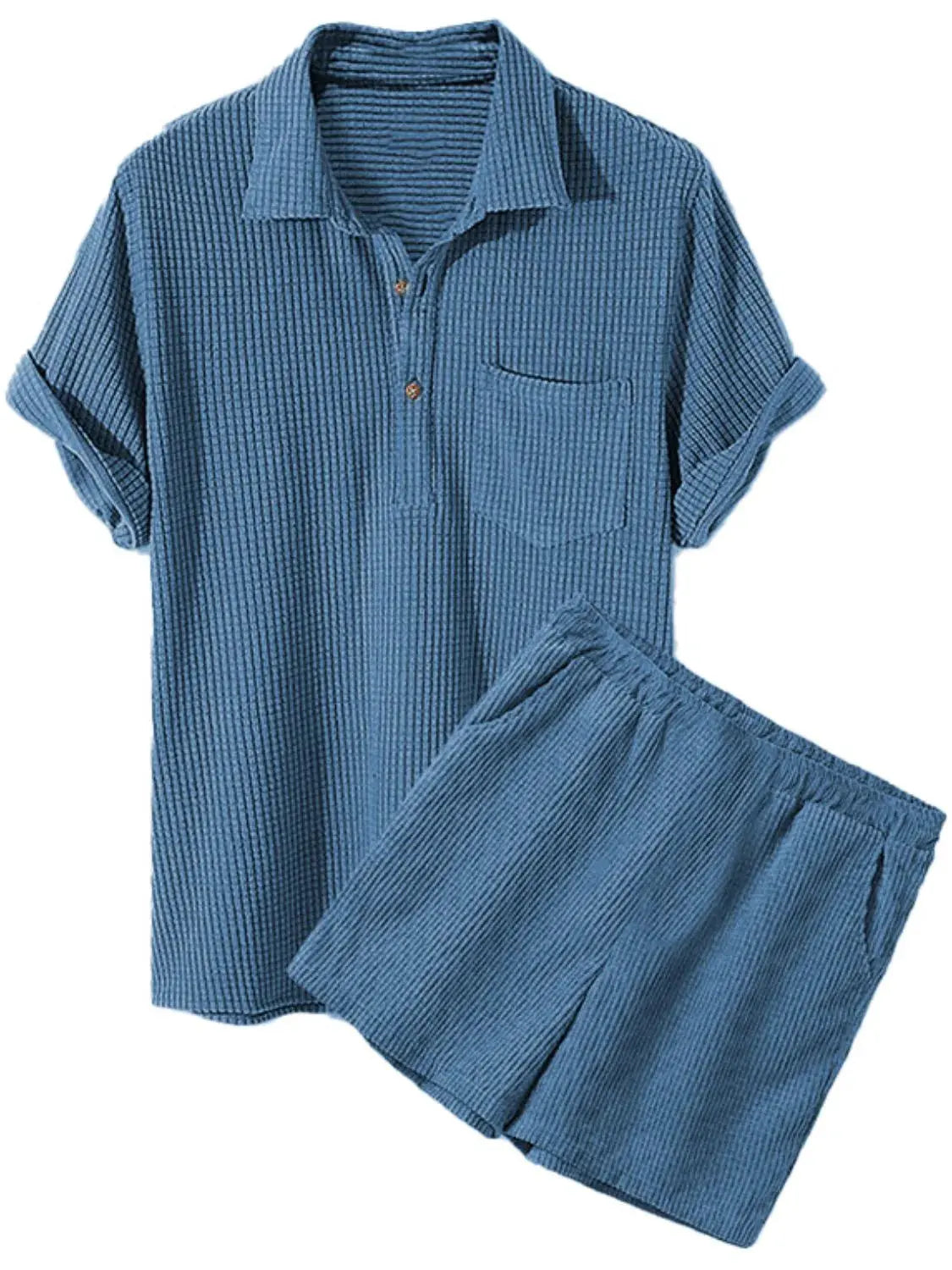 Men's Full Size Button Detail Short Sleeve Top and Shorts Set Plus Size by Trendsi