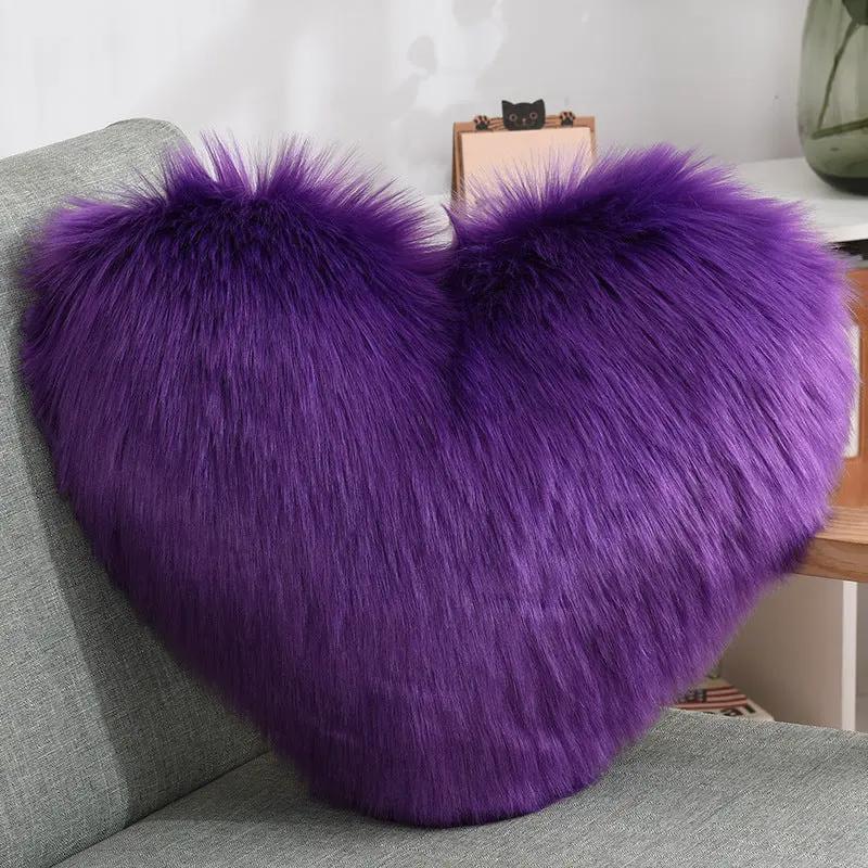 Throw Pillows Heart Shape Long Plush Fluffy Shaggy Cushion Cover Sofa Cushions Decorative Pillow Covers Pillowcase White by Maiden-Art