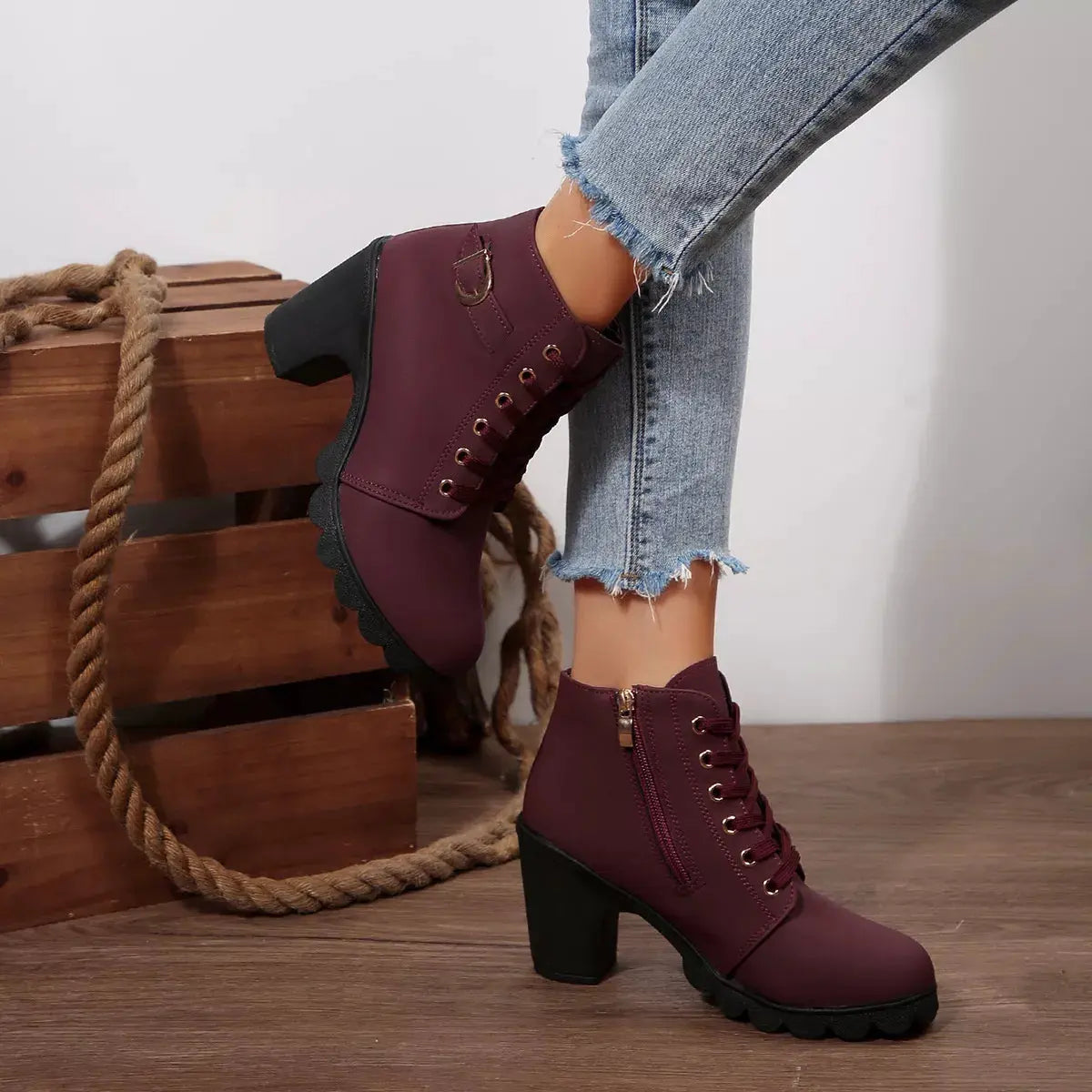 Lace Up Block Heels Boots by Partner Label