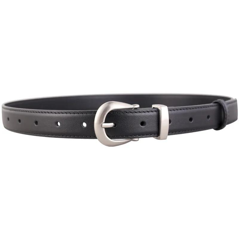 Classic Leather Belt with Silver Buckle by Trendsi