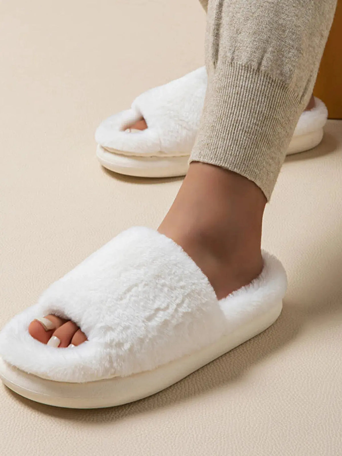 Fluffy Open Toe Comfort Slippers by Partner Label