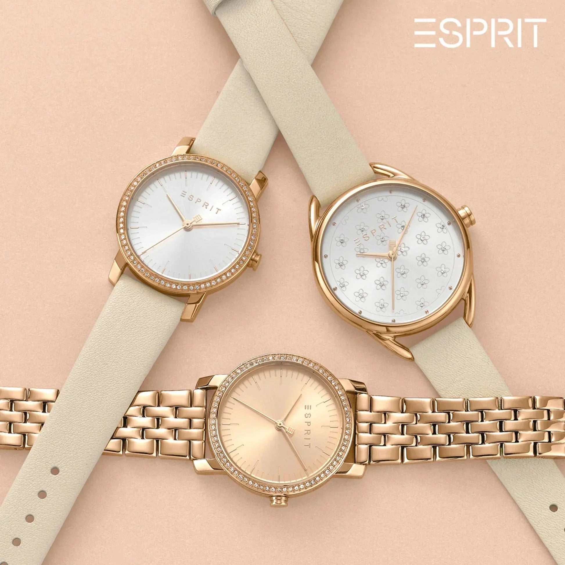Esprit Women's Beige Leather Watch, Silver Dial | Es1l196m0045 by ESPRIT