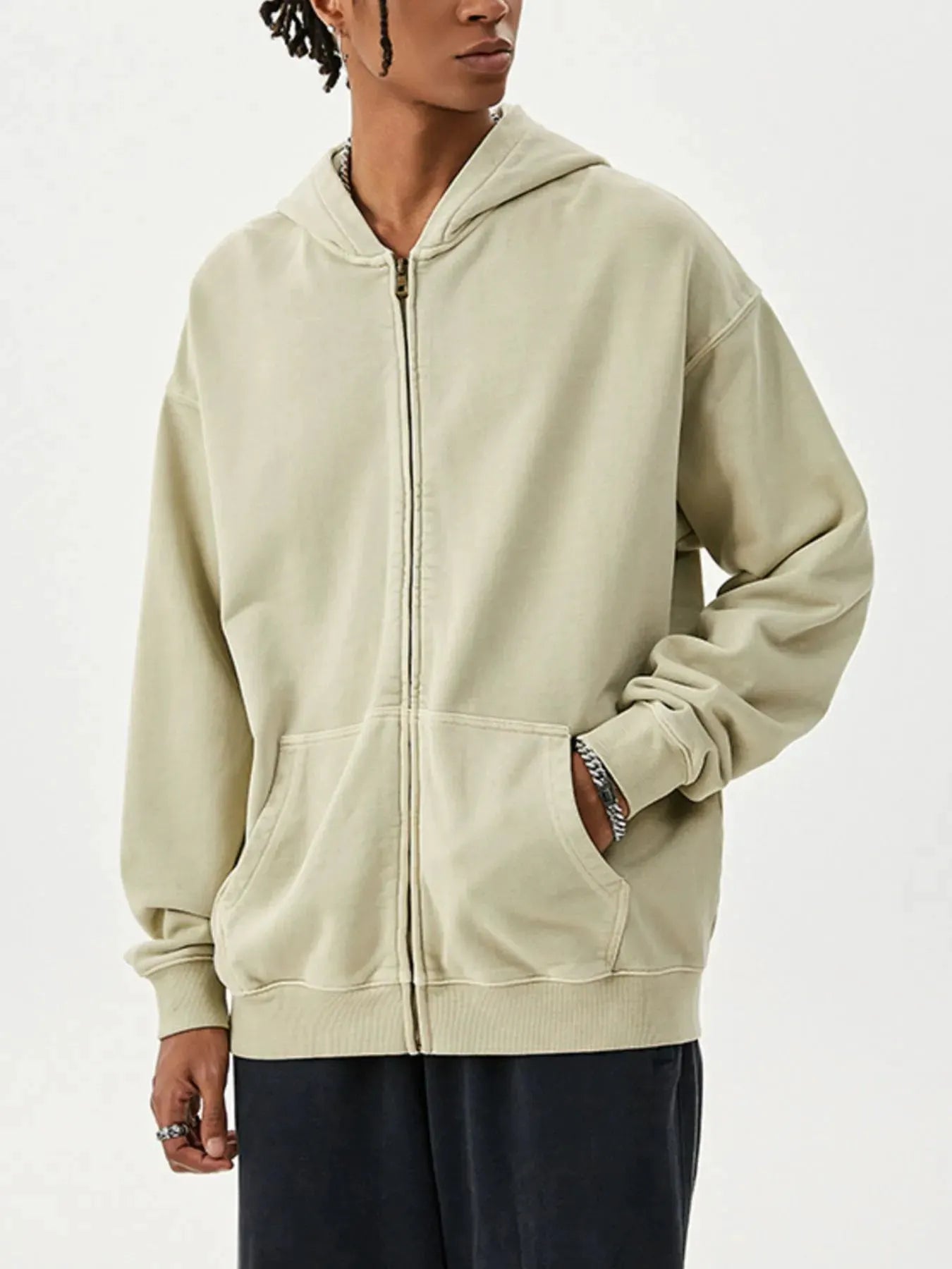 Men's Zip Up Long Sleeve Hoodie by Trendsi