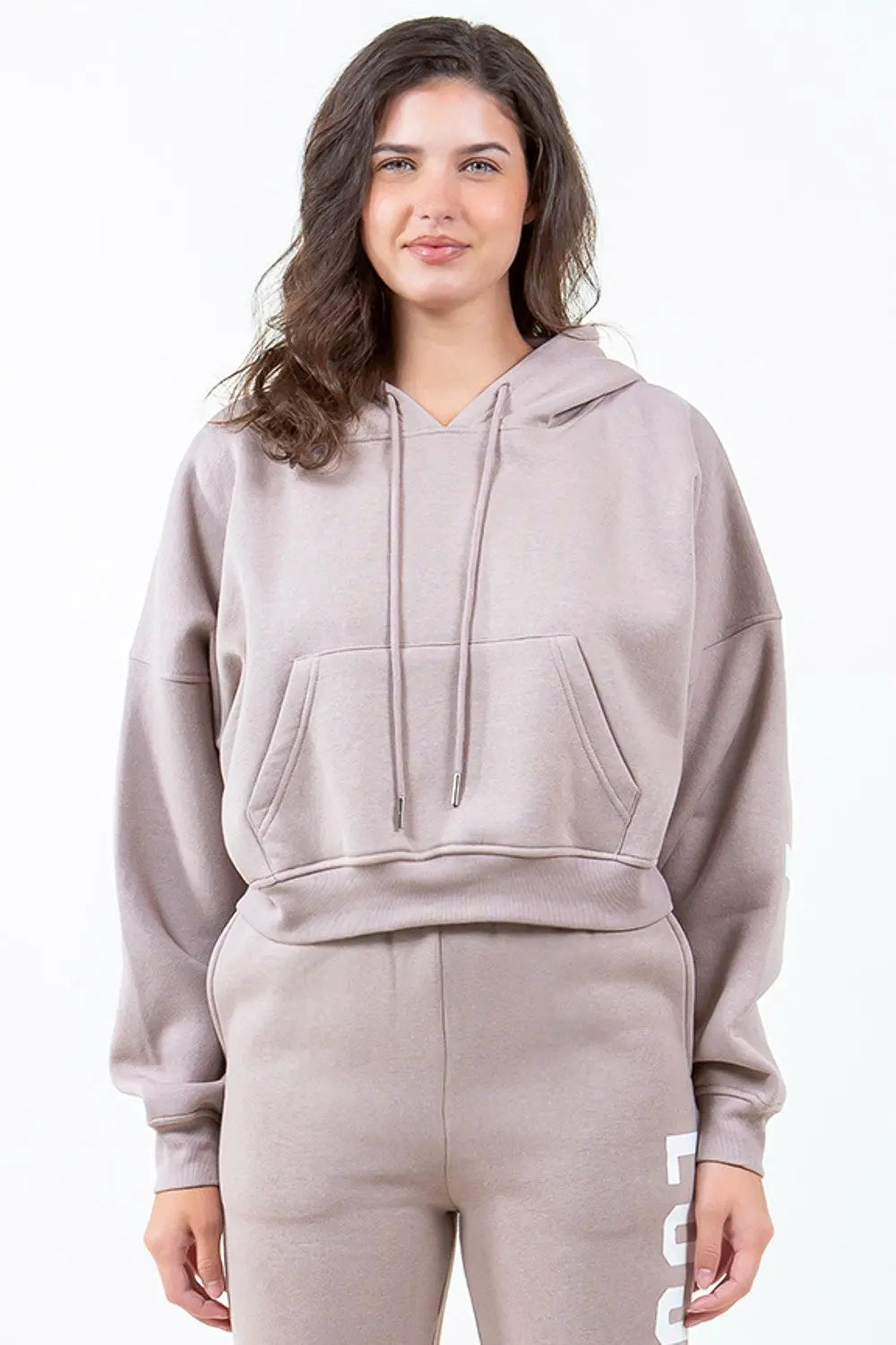 American Bazi Letter Graphic Long Sleeve Drawstring Cropped Hoodie by American Bazi