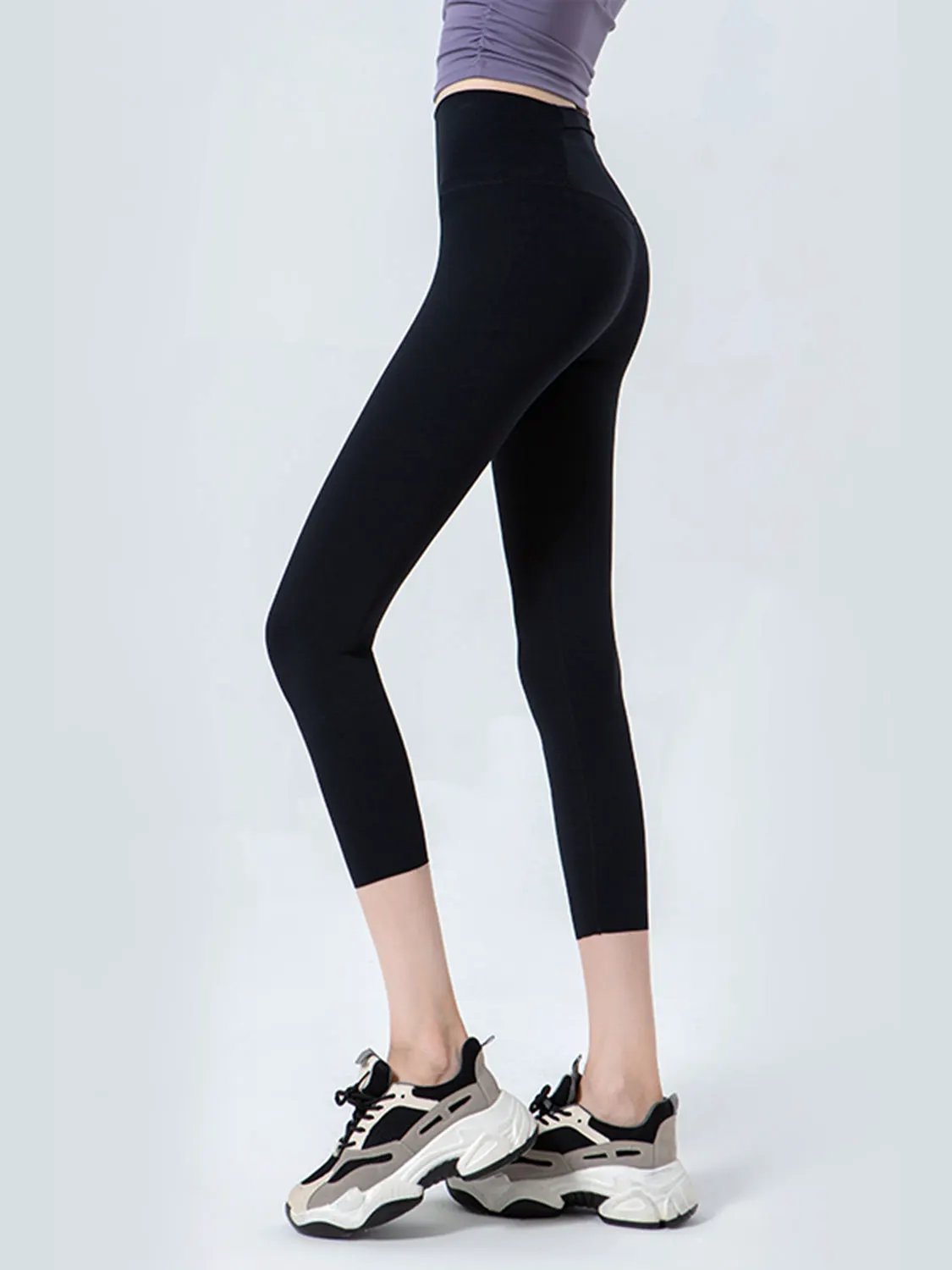 Wide Waistband Cropped Sports Leggings by Partner Label