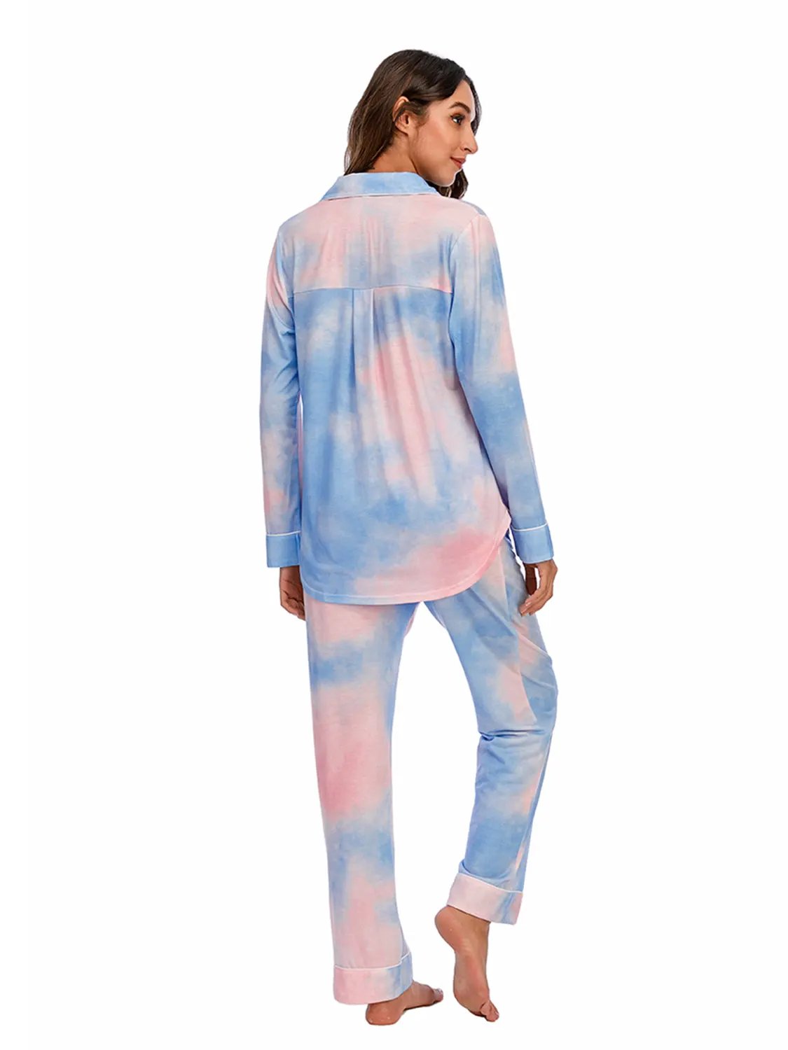 Collared Neck Long Sleeve Loungewear Set with Pockets by Partner Label