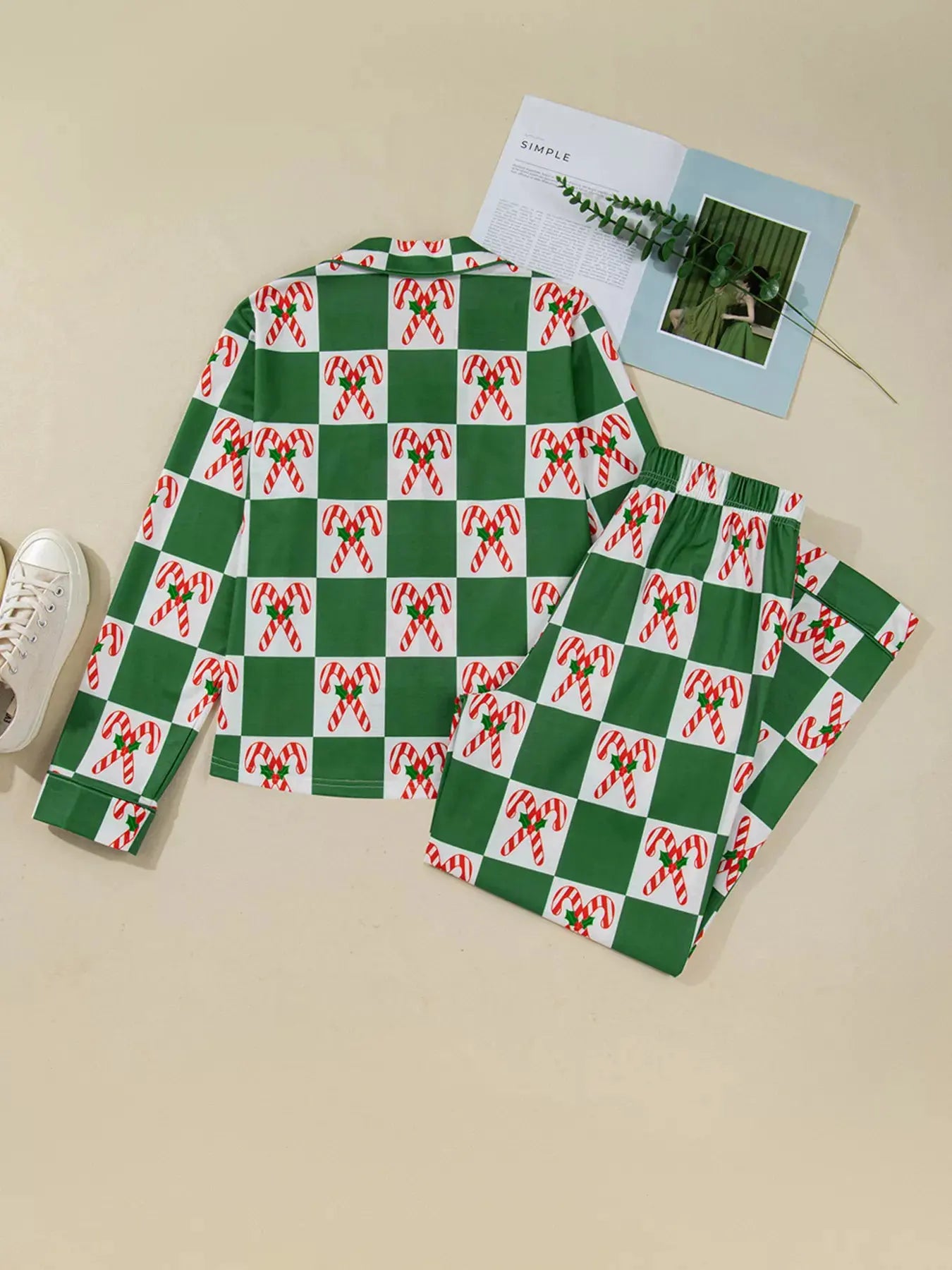 Candy Cane Checkered Pattern 2pcs Pajama Set by Partner Label