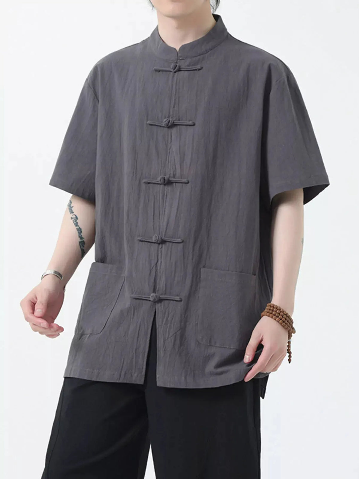 Men's Plus Size Chinese Style Short-Sleeve Shirt by Trendsi