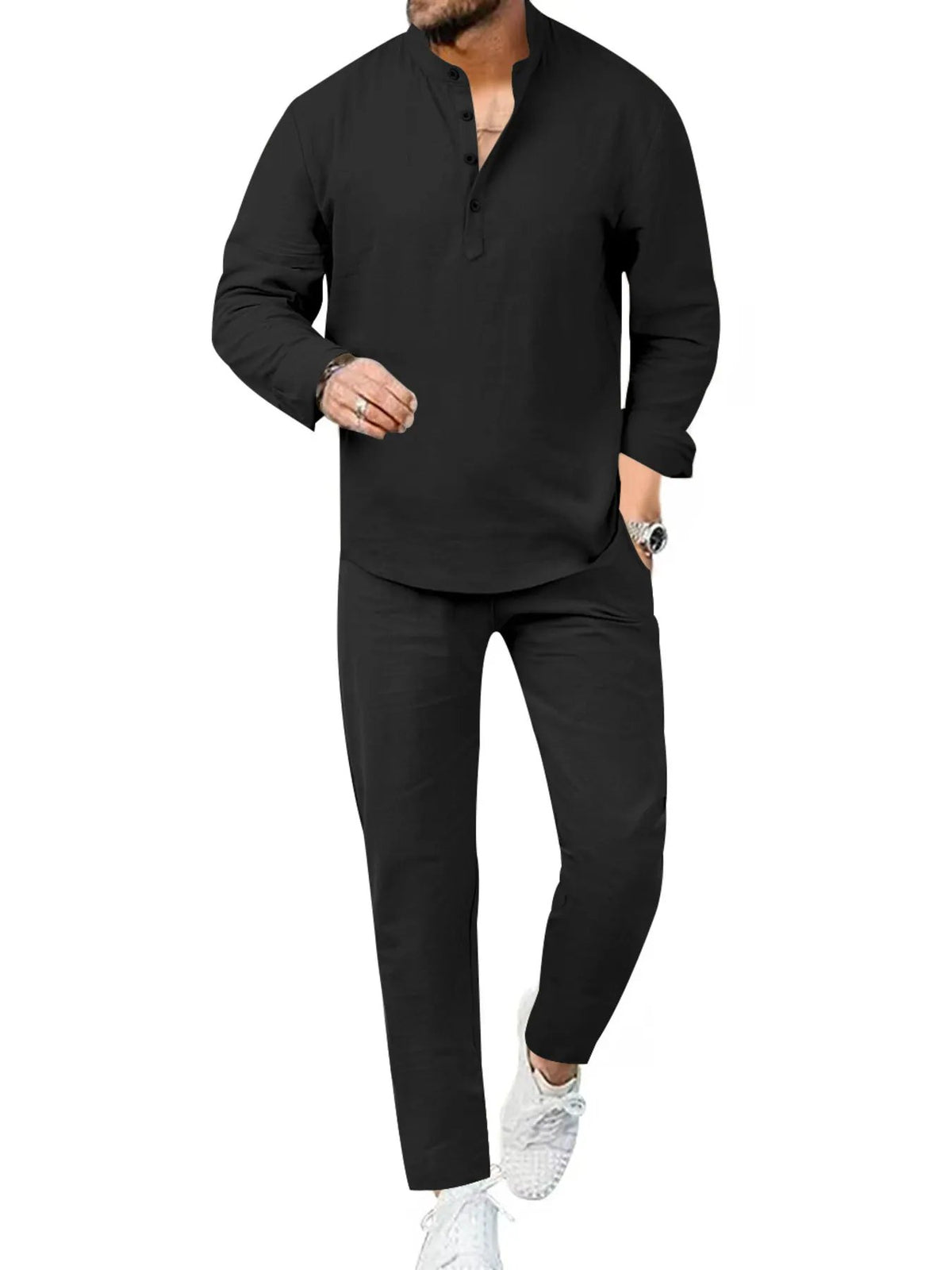 Men's Full Size Casual Long Sleeve Shirt and Pants Set Plus Size by Trendsi
