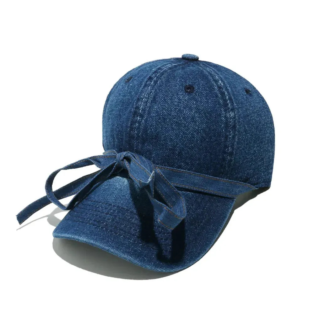 Washed Bow Denim Baseball Cap by Partner Label