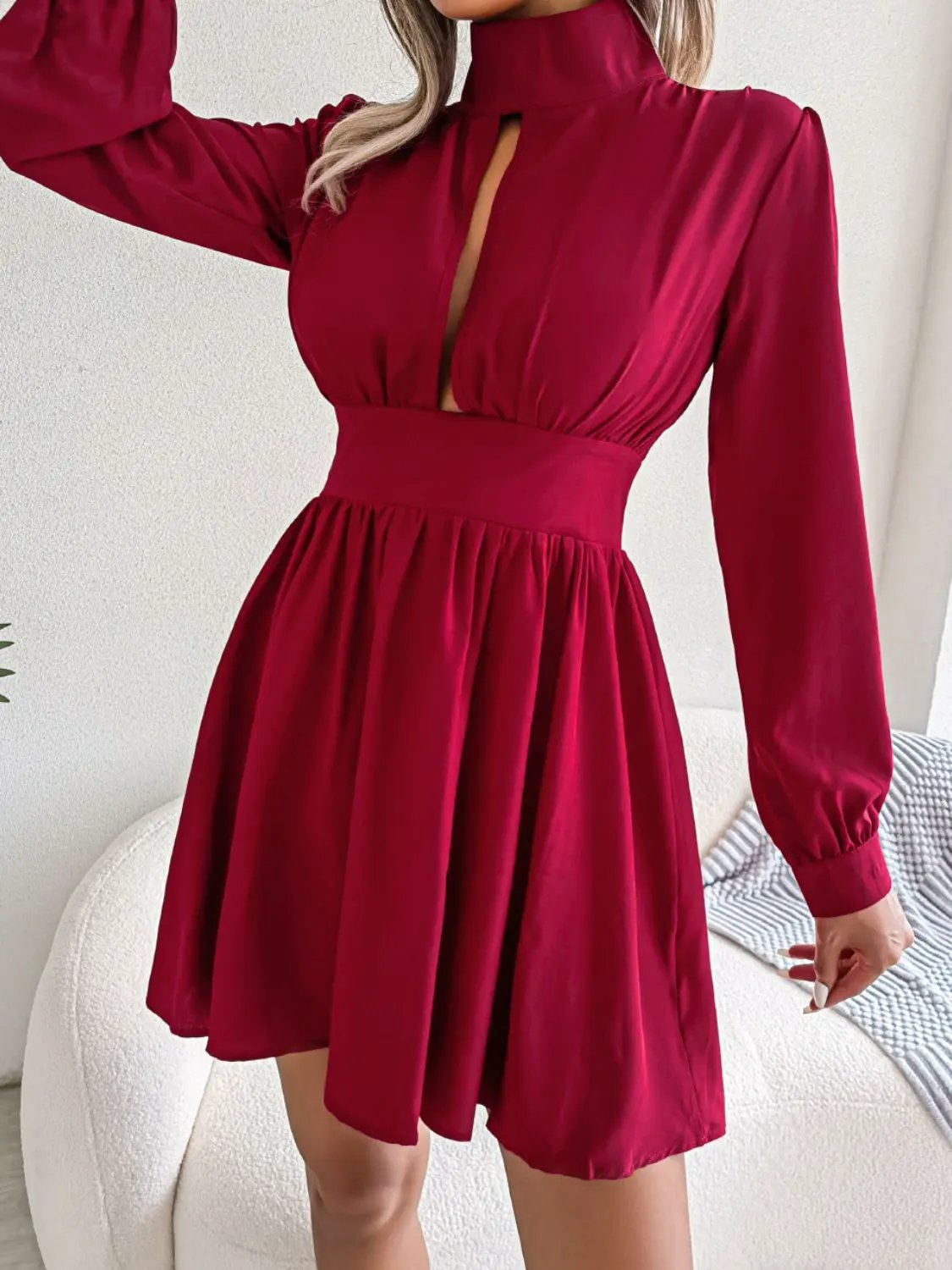 Cutout Turtleneck A-Line Mini Dress by Partner Label