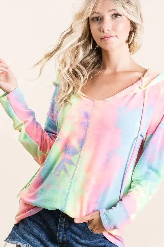 BiBi Tie Dye Terry Long Sleeve Hoodie by BiBi