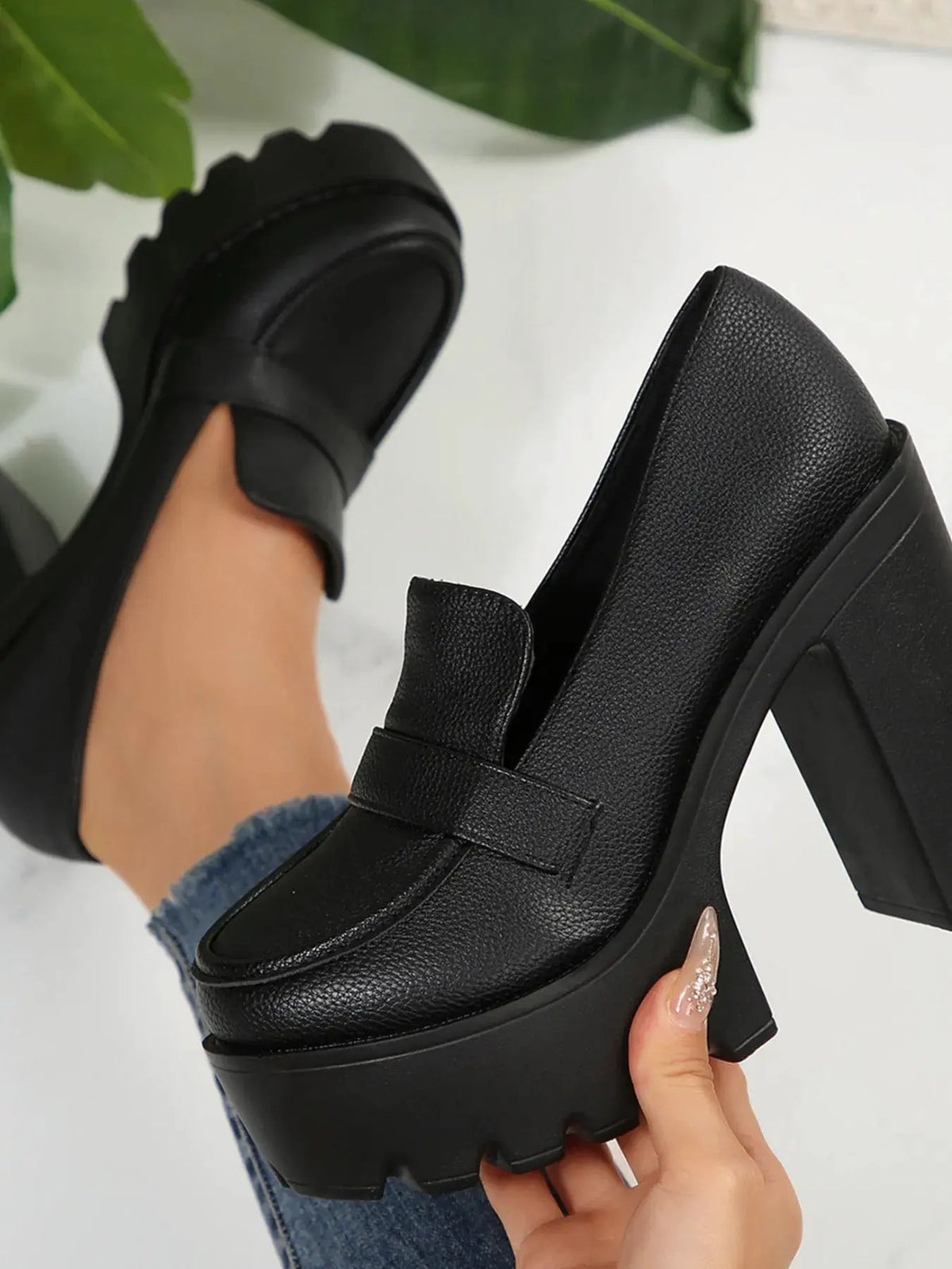 Round Toe Platform Block Heels Pumps by Partner Label