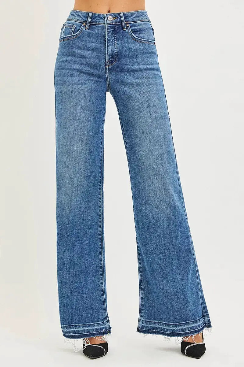 RISEN High Rise Wide Leg Jeans With Released Hem by RISEN