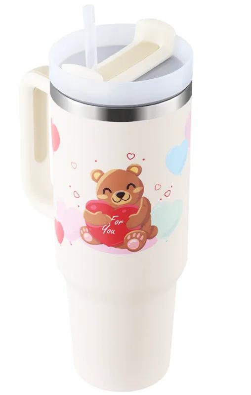 40 Oz Tumbler With Handle Straw Insulated, Stainless Steel Spill Proof Vacuum Coffee Cup Tumbler With Lid Tapered Mug Gifts For Valentine Lover Suitable For Car Gym Office Travel by Maiden-Art