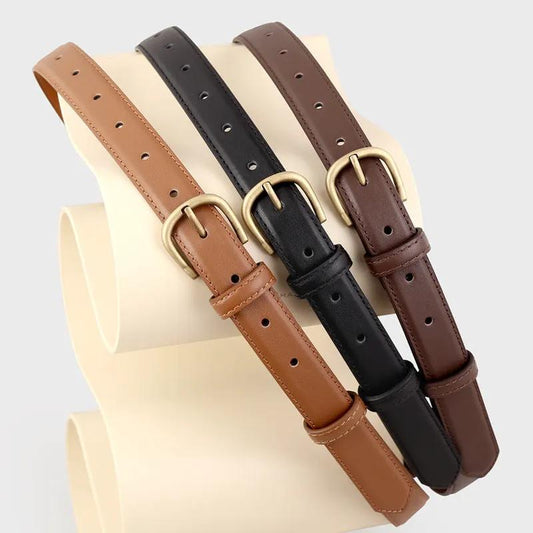 Skinny Leather Belt with Golden Buckle by Trendsi