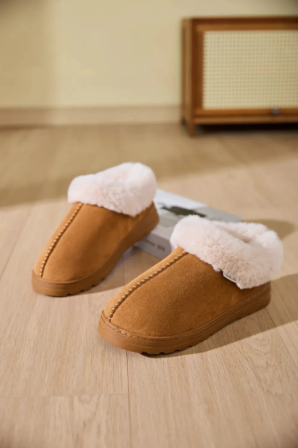 Faux Fur Round Toe Platform Slippers by Partner Label