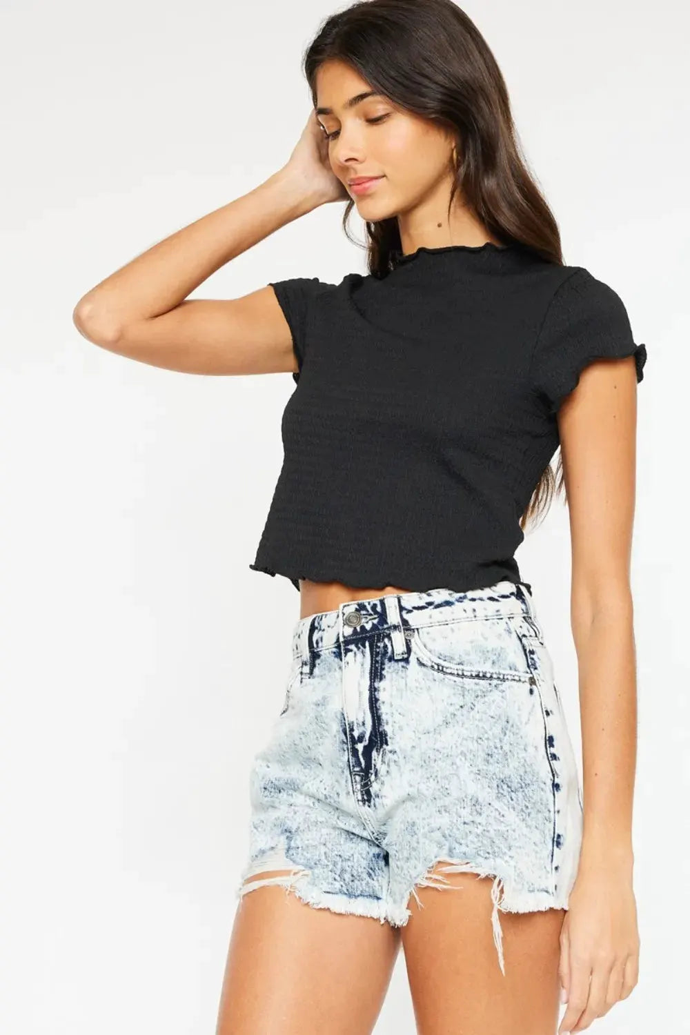 Kancan Full Size Distressed High Waist Denim Shorts by Kancan