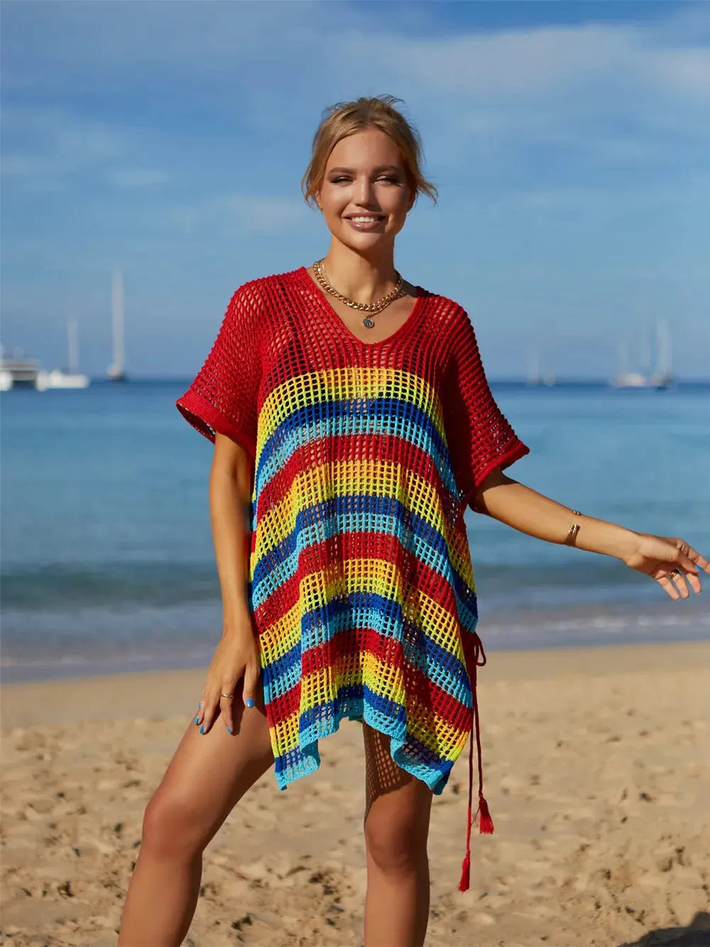 Angel Wings Cutout Striped Cover-Up with Tassel by Partner Labels