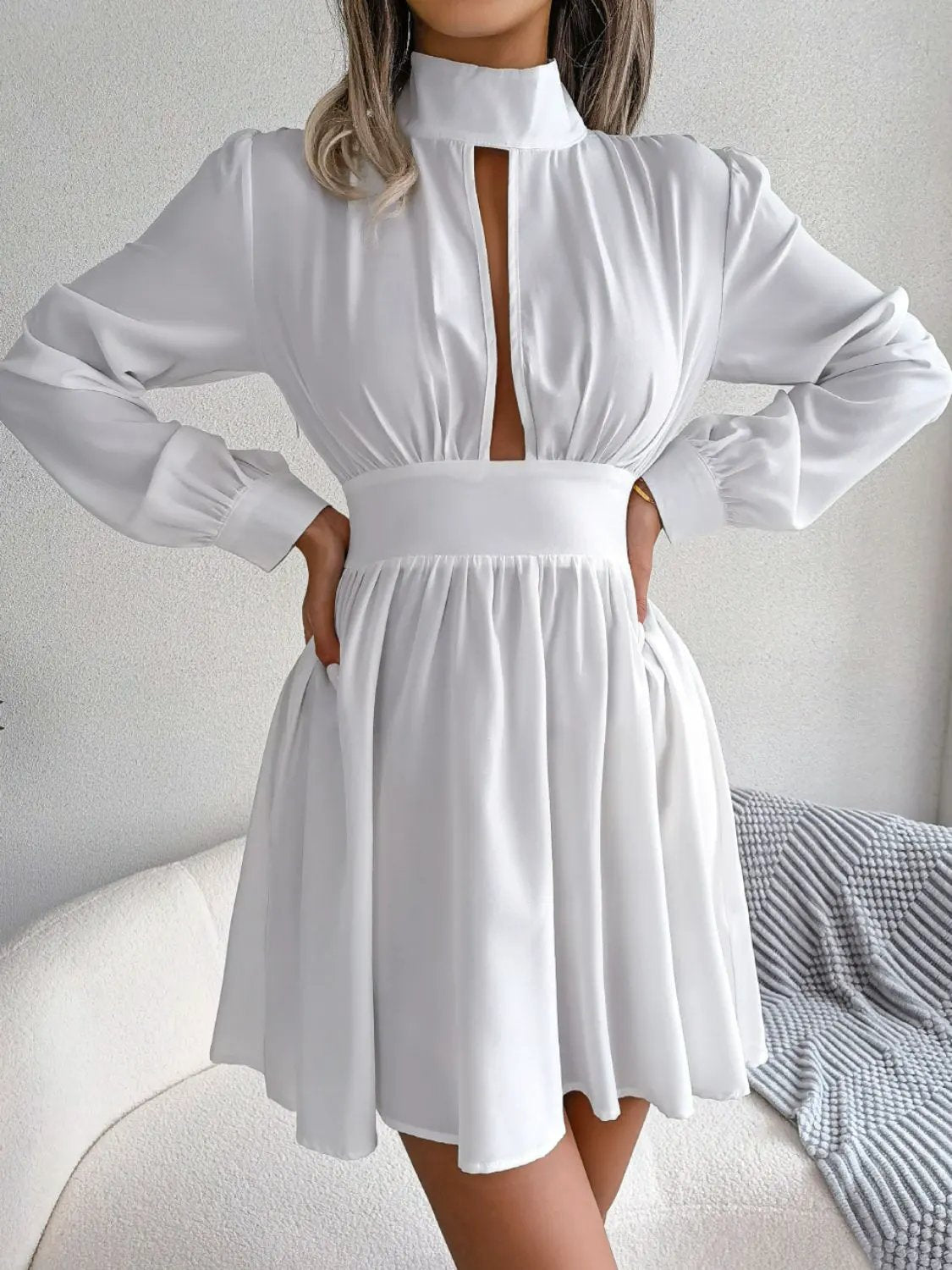 Cutout Turtleneck A-Line Mini Dress by Partner Label