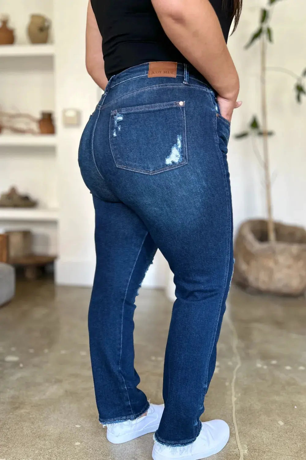 Judy Blue Full Size High Waist Rigid Magic Heavy Destroy Straight Jeans by Judy Blue