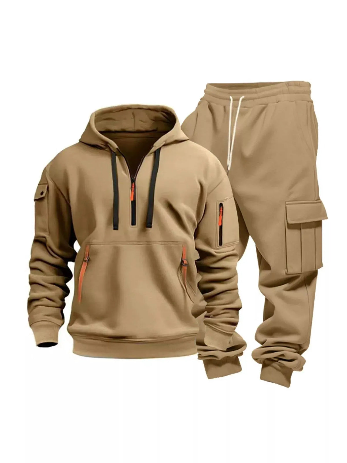 Men's Full Size Half Zip Hoodie and Cargo Pants Set Plus Size by Trendsi