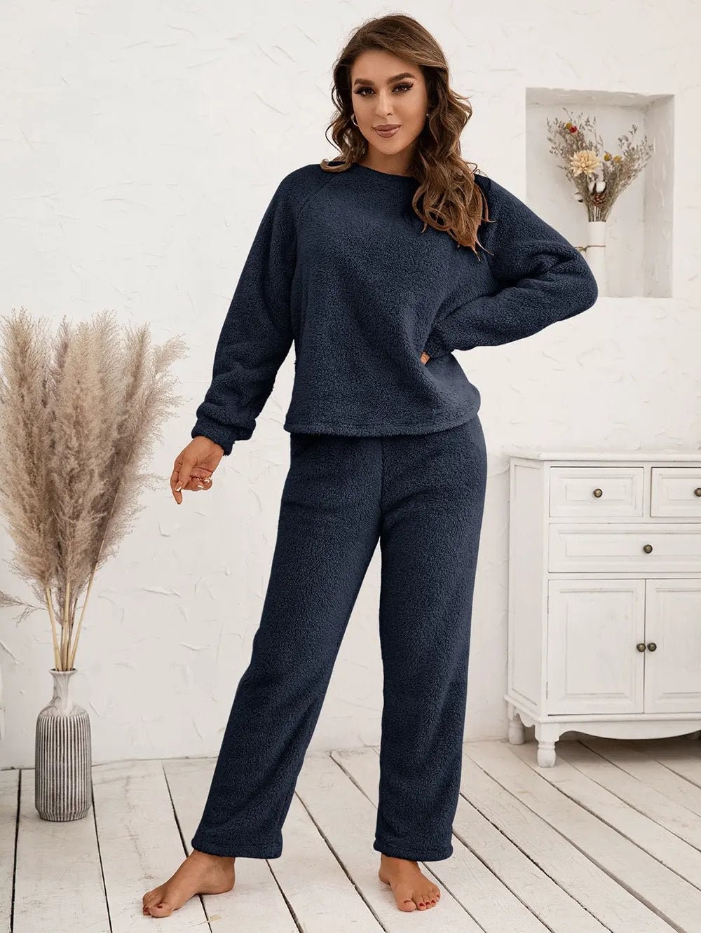 Ivy Lane Teddy Long Sleeve Top and Pants Lounge Set by Ivy Lane