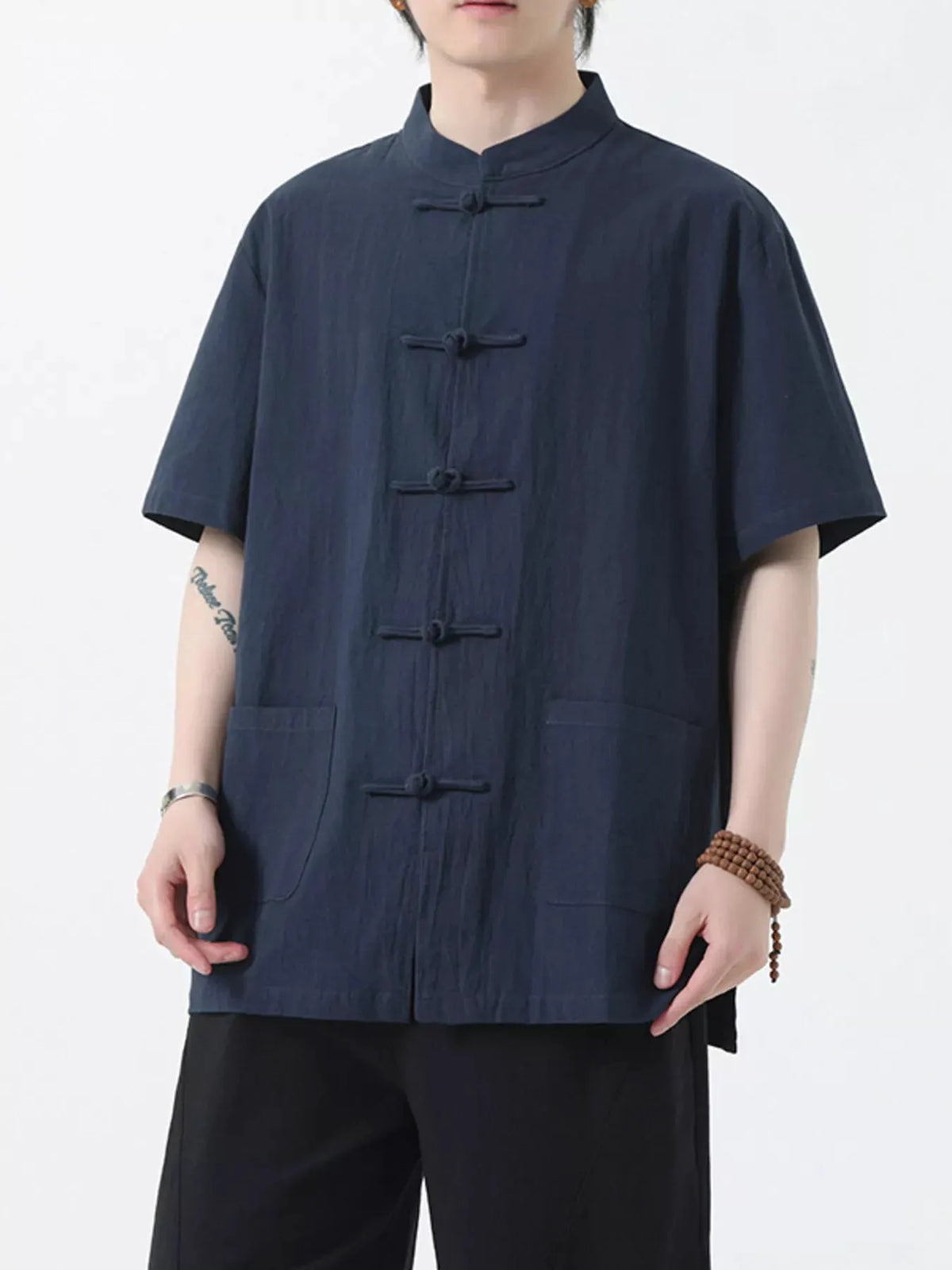 Men's Plus Size Chinese Style Short-Sleeve Shirt by Trendsi