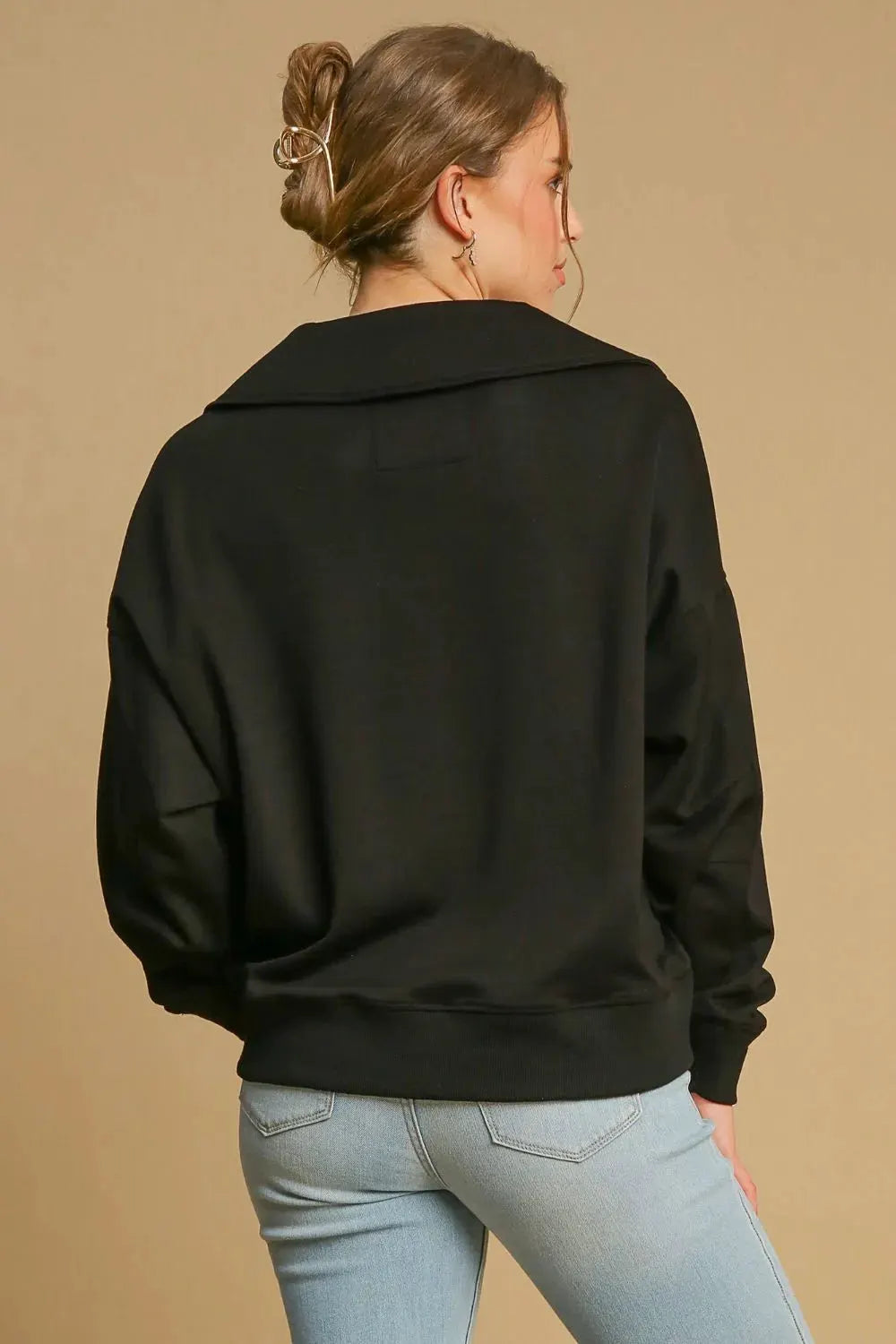 Umgee Johnny Collar Dropped Shoulder Sweatshirt by Oh