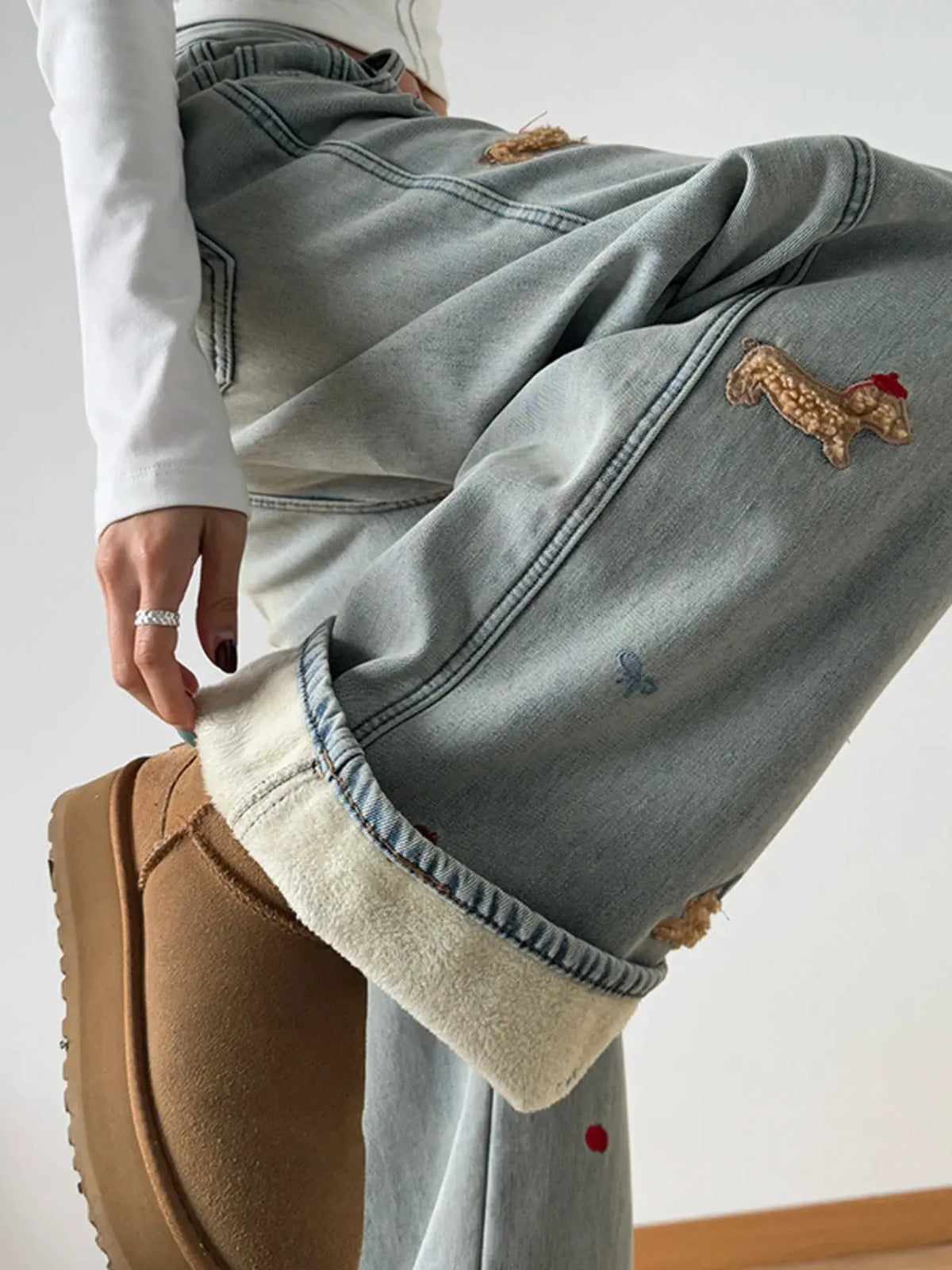 Embroidered Wide Leg Jeans by Partner Label