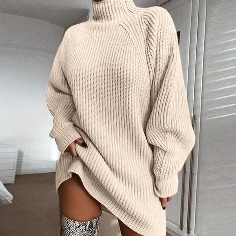 Solid Turtleneck Long Sweater Winter Warm Women Sweater Dress by Maiden-Art