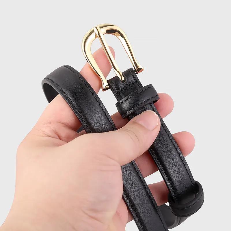 Leather Belt with Golden Buckle by Trendsi